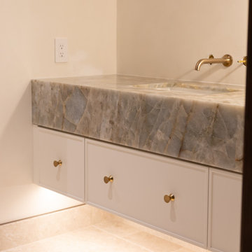Floating Vanity with Mitred Barcelona Quartzite Waterfall Top