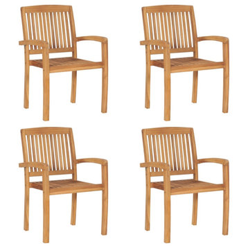 Vidaxl Stacking Garden Chairs, Set of 4, Solid Teak Wood