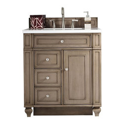 30 inch Antique Single Sink Bathroom Vanity Whitewashed Walnut Finish White Quar - Bathroom Vanities And Sink Consoles