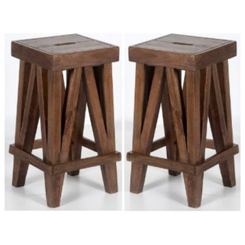Home Square 26" Industrial Wood Counter Height Stool in Natural - Set of 2