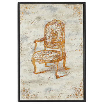 Metallic Gold Antique Chair Wall Art on Iron Panel, Wood Frame