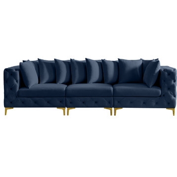 Tremblay Velvet Upholstered 3-Piece Modular Sofa, Navy
