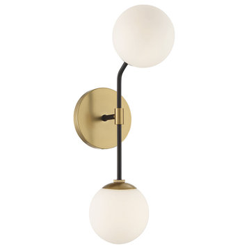 2-Light Wall Sconce, Matte Black and Natural Brass
