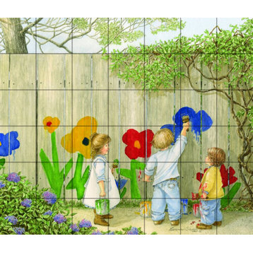 Tile Mural Kitchen Backsplash Garden Fence by Catherine Simpson
