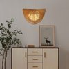 Sovev Bohemian 1-Light Pendant, Polished Brass Frosted Glass and Rattan Shade