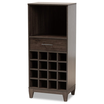 Trenton Modern Dark Brown Finished Wood 1-Drawer Wine Storage Cabinet