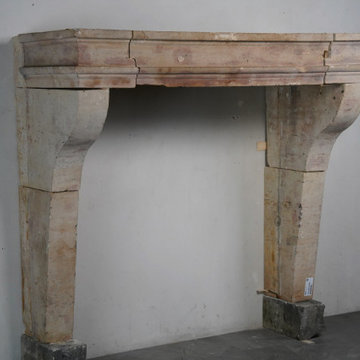 French Antique Limestone Fireplace Mantel