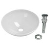 White Tempered Glass Vessel Sink With Drain, Single Layer Round Bowl Sink