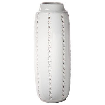 Ceramic Vase with Vertical Curled Thread Design Gloss White Finish, Large