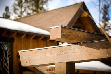 Small rustic metal exterior home idea in Denver