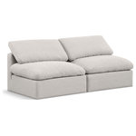 Meridian Furniture - Indulge Upholstered Modular Sofa, Cream, 2-Piece: 2 Armless Chair, Down Stuffed Linen Textured Fabric - Experience ultimate comfort and style with our cream linen textured fabric Indulge Sofa. The luxurious linen texture of the fabric will elevate the aesthetic of any room. This sofa provides ample space for you to relax while its modular build offers the option of unlimited configurations. Whether you're looking to add a stylish element to your living room or a comfortable seating option to your bedroom, this sofa is the perfect choice.