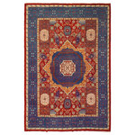 Bareens Designer Rugs - Bohemian Tribal Mamluk Antony Red/Blue Wool Rug - 10'3'' x 13'11'' - With strict standards of craftsmanship and quality of materials used this magnificent hand-knotted rug features a Mamluk design characterized by their unique weave and fine quality wool. Made for the Sultans in the 15th Century, Mamluk hand-knotted rugs devour design and structural characteristics that are based on a unique interplay of geometric forms with beauteous medallions made up of intersecting compartments and subtle layering making it a masterpiece of its own. This magnificent rug made with handspun wool and natural dyes features soft and lustrous, almost silk-like wool which gives it an elegant royal look. The breath-taking color pallet with an intricate geometric Mamluk design brings a rich form of cultural art to any decor. The unique hand-knotted rug narrates an archival story of the Mamluk Sultans and the Ottoman Empire bringing a rich sense of history, elegance, and sophistication in any decor.