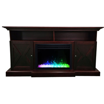 62" Summit Farmhouse Electric Fireplace Mantel With Crystal Insert, Mahogany