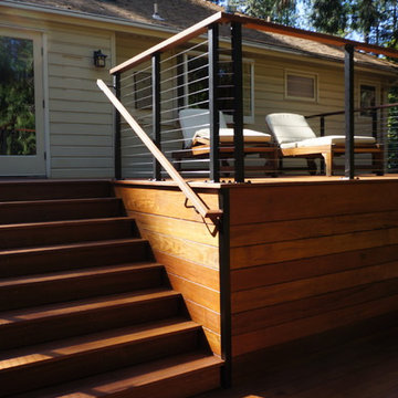 Multi-level deck embraces forest views