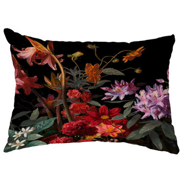 Floral Craze 14"x20" Floral Print Decorative Outdoor Throw Pillow, Black