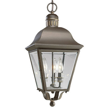Andover 3-Light Outdoor Hanging Lantern, Antique Bronze and Clear beveled