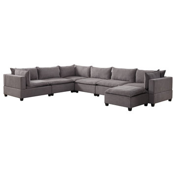 Lilola Home Madison Fabric 7 Piece Modular Sectional Sofa Chaise in Light Gray