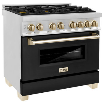 36 in. Autograph Dual Fuel Range, Stainless With Black and Gold, RAZ-BLM-36-G