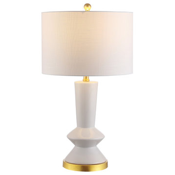Ziggy 27" Ceramic and Iron Glam LED Table Lamp, White/Brass Gold