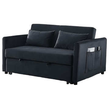 Versatile Convertible Sleeper Sofa, Side Storage Pockets & Lumbar Pillows, Black