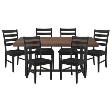 Walker Edison 7 Piece Distressed Dining Set in Mahogany and Black