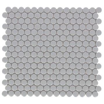 Mosaic Handmade Porcelain Penny Round Tile for Floors Walls, City Grey Matte