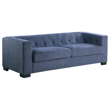 Comfortable Sofa, Chenille Upholstered Seat With Deep Tufted Backrest, Blue