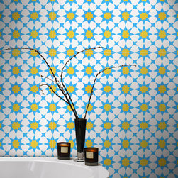 Moroccan Mosaic and Tile House - 8"x8" Medina Handmade Cement Tile, Blue-Yellow, Set of 12 - Wall And Floor Tile
