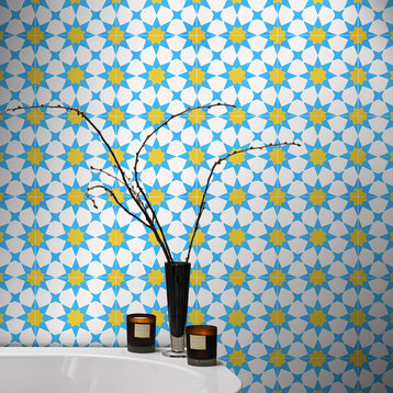 8"x8" Medina Handmade Cement Tile, Blue-Yellow, Set of 12