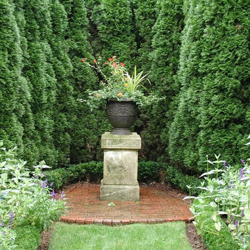 Planters as focal points are positioned throughout the space