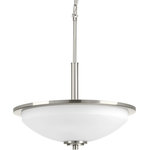 Progress Lighting - Progress Lighting Replay 3-Light Inverted Pendant, Brushed Nickel - Replay features a linear form that provides a pleasingly elegant accent to your home. A sleek, metallic finish is complemented by white glass diffusers for a clean, modern silhouette.