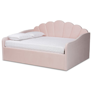 Timila Contemporary Light Pink Velvet Fabric Upholstered Full Size Daybed