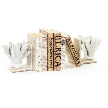 Coral Bookends - Distressed White on Distressed Off-White Base