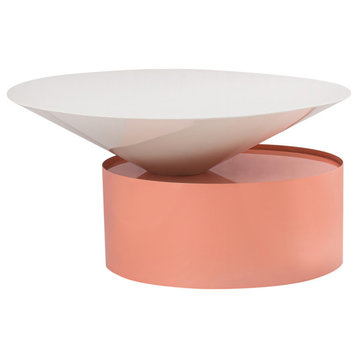 Damon White Metal Top Coffee Table, Pink Base