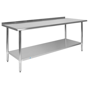 Stainless Steel 18 Gauge Work Table with 1.5" Backsplash and Undershelf, NSF, 72