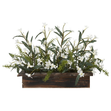 30" White Phlox Flowers In Rectangle Wooden Planter