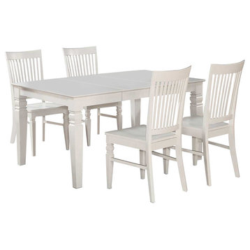 5-Piece Dining Room Set, Table and 4 Chairs, Linen White