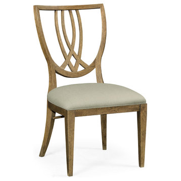 Shield Back English Brown Oak Dining Side Chair, Upholstered in MAZO