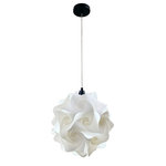 EQ Light - Hado Pendant Light, Black, Large - The Hado Pendant Light makes a stunning accent piece in a dining room, entryway or kitchen. This elegant pendant light has silver steel construction and a spherical shade made from white spiral polypropylene pieces. Hang it in a contemporary style home for a cohesive look.