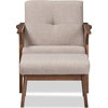 Bianca Lounge Chair and Ottoman Set, Light Gray, "Walnut" Brown