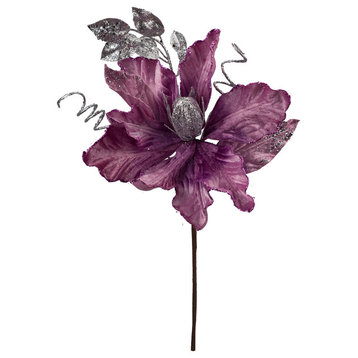 18" Flower Pick With Leaves Purple