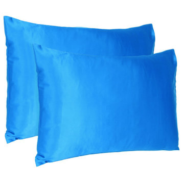 Blue Dreamy Set Of 2 Silky Satin Queen Pillowcases