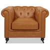 Winston 42.5" Chesterfield Accent Armchair, Caramel Tan Brown Faux Leather