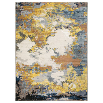 Christian Planes Yellow and Blue Contemporary Power-Loomed Area Rug, 9'10"x12'10