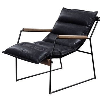 Acme Luberzo Accent Chair Distress Espresso Top Grain Leather and Matt Iron