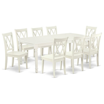 East West Furniture Dover 9-piece Wood Dining Set with X-Back Chairs in White
