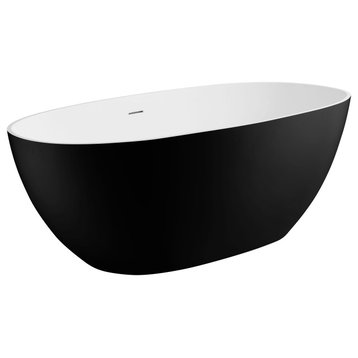 AB9975BM 59" Black & White Matte Oval Solid Surface Resin Soaking Bathtub