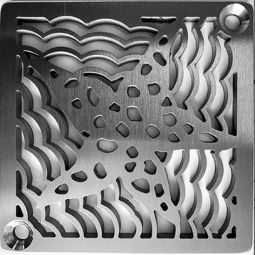 Square Shower Drain Cover, Starfish Design, Made to fit Schluter-Kerdi, Brushed Stainless Steel