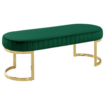 Lemar Velvet Upholstered Bench, Green