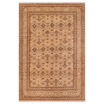 Bareens Designer Rugs - Classic Ziegler Concepci Tan Hand-Knotted Wool Rug - 8'1'' x 9'8'' - Enhance the ambiance of your home with this magnificent Persian-influenced Turkish hand-knotted rug made by skilled artisans capable of creating the most exceptional vegetable dyes and hand-spun wool. This exquisite handmade rug is a one-of-a-kind Peshawar Kafkaz, otherwise identified as Chobi, Chobi Peshawar, Oushak, or Ziegler rug. These handmade rugs are crafted in Pakistan utilizing superior-quality wool imported from Australia, New Zealand, and Korea in two types of weaves: the Persian weave and the Mori weave. This rug is meticulously crafted by hand using the finest natural vegetable dyes extracted from local plants. The artisans use a blend of hand-spun local and fine merino wool, resulting in a rug with a compelling texture, higher lanolin content, and longer staple. The artisans occasionally incorporate natural or artificial silk into the pile to enhance specific motifs. The finished product is an awe-inspiring execution of flawless design and an understated palette that exudes elegance.